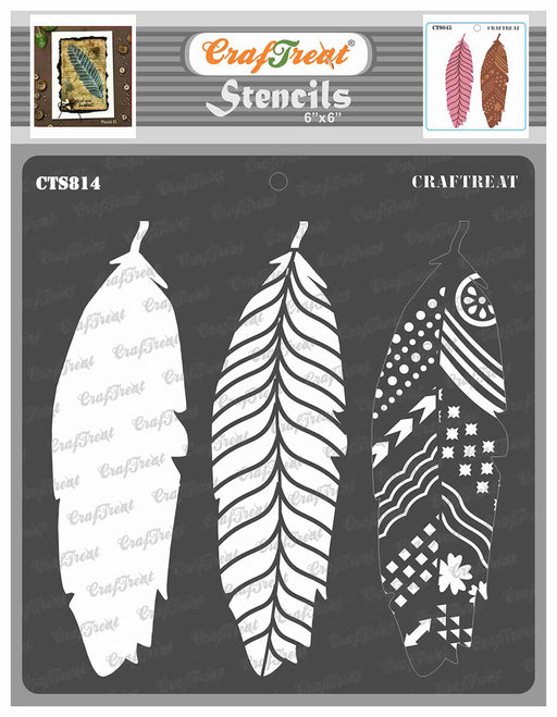 CrafTreat Layered Feathers Stencil for Painting on Cards 6x6 Inches