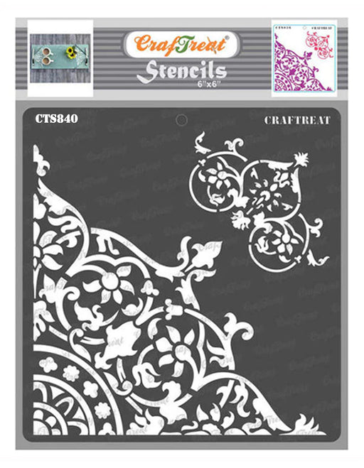 CrafTreat Flourish Corner Stencil, DIY decorative Mandala Stencil for Craft Paintings 6x6 Inches