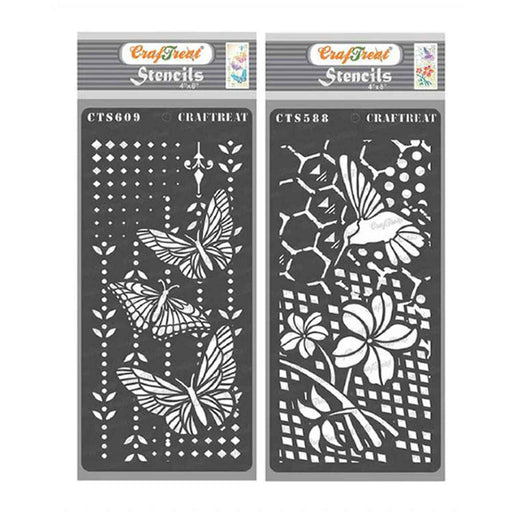 CrafTreat Flower and Hummingbird and Butterfly Magic wall Stencil 4x8 Inches 