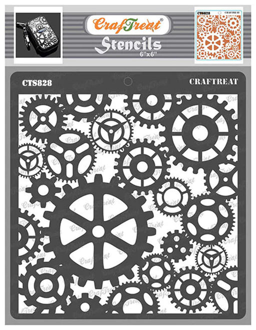 CrafTreat Gears Stencil for Card Making Crafts, Stencil Pattern 6x6 Inches