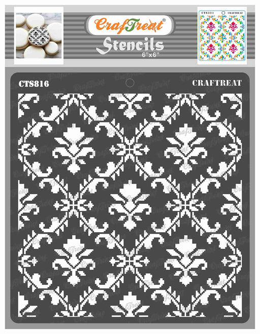 CrafTreat Ikat Damask Pattern Stencil for Crafts 6x6 Inches