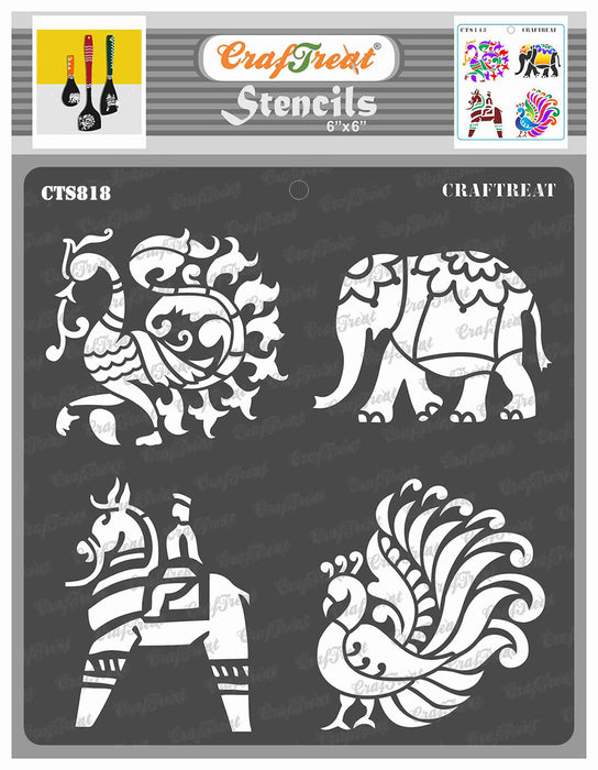 CrafTreat Indian Motifs Decorative Stencil for Craft Paintings 6x6 Inches