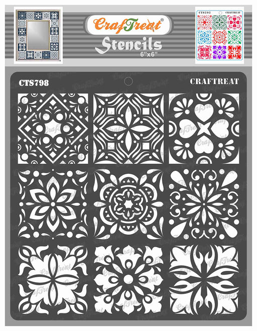 CrafTreat Mini Tiles Stencil, DIY Mandala art Stencil for Crafts 6x6 Inches