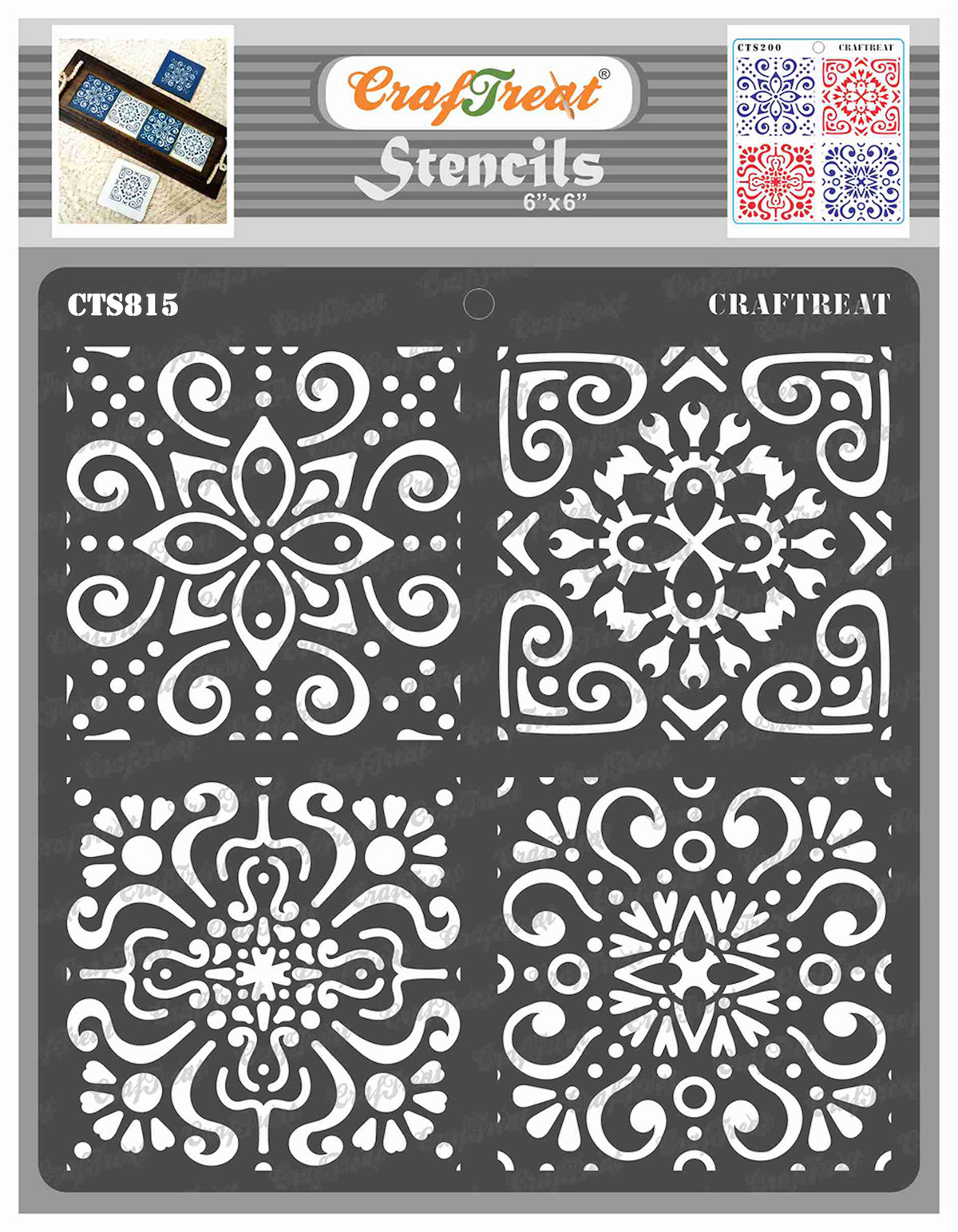 CrafTreat Reusable Moroccan Tile Stencil for Painting On Wood, Canvas, Paper, Fabric, Floor, Wall and Tile - Moroccan Tiles - 6x6 Inches - DIY Art, image size:1200x1544