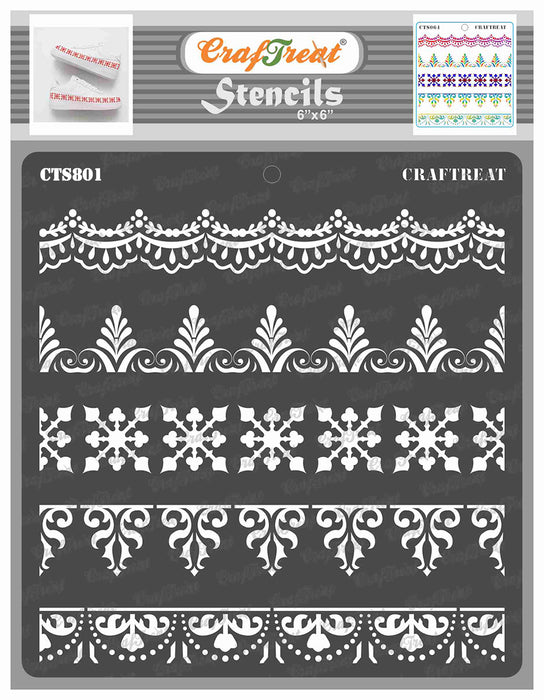 CrafTreat Ornate Lace Borders Stencil for Craft Paintings 6x6 Inches
