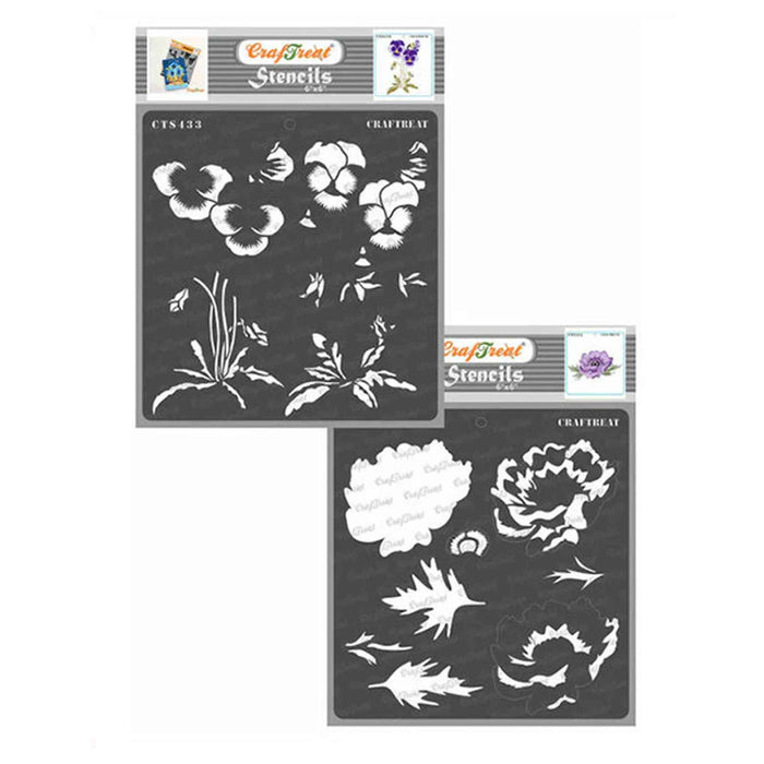 CrafTreat Pansy and Anemone For Card Making Stencil 6x6 Inches