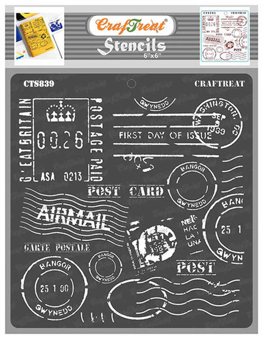 CrafTreat Postal Stencil for Card Making, Texture Pattern Stencil 6x6 Inches