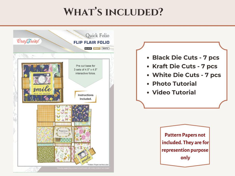 Craftreat Scrapbook Blank Quick Folio - Flip Flair Folio - Black, Kraft and White CQF005