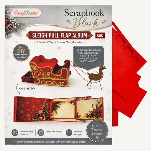 CrafTreat Scrapbook Blank - Sleigh Pull Flap Album Red Inside of the Pack CAB054