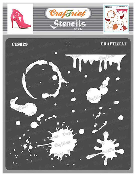 CrafTreat Stains and Splatters Stencil for Art Paintings 6x6 Inches