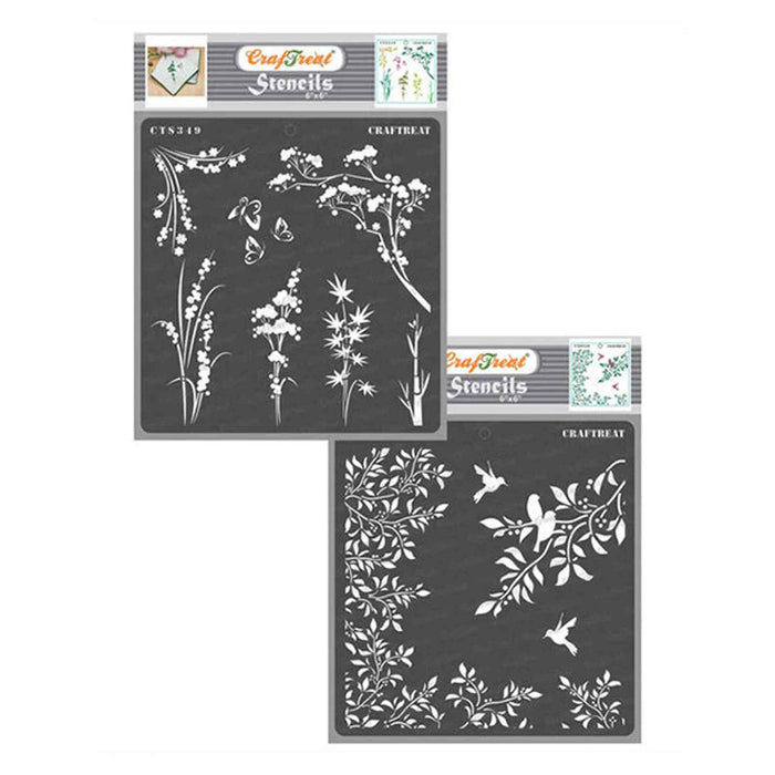 CrafTreat Wild Flowers and Leaves and Branch Stencil For card making 6x6 Inches