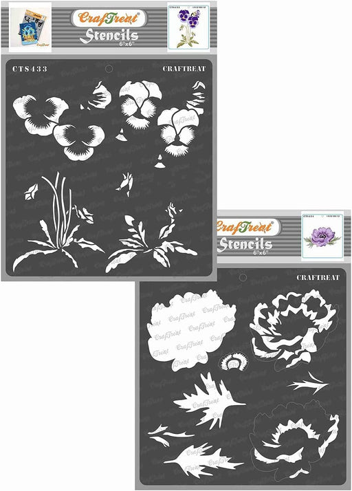 CrafTreat Pansy and Anemone Stencil 6x6 Inches CrafTreat