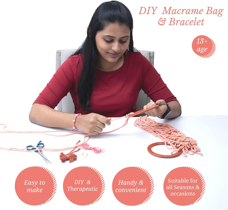 CrafTreat DIY Macrame Handbag Kit And Bracelet