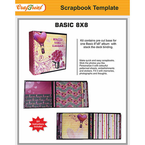 CrafTreat DIY Photo Album Scrapbook Kit for Girls - Contains Precut Base for Making 1 Album of Basic (Kraft Color) 8x8 Inches - Craft Paper