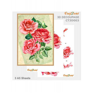 CrafTreat Red Roses 3D Decoupage Sheet A5 CrafTreat
