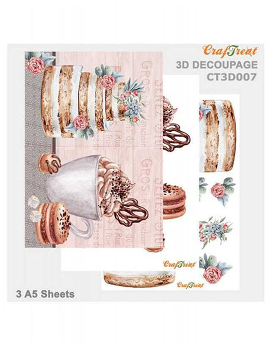 CrafTreat Cake and Coffee 3D Decoupage Sheet A5 CrafTreat