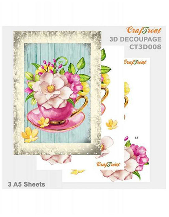 CrafTreat Tea Cup 3D Die Cut Decoupage Sheet A5 3D Decoupage Art Ideas