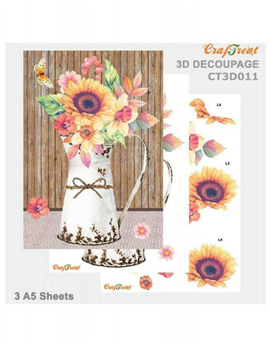 CrafTreat Flower Vase Design 3D Decoupage Sheet A5 3D Decoupage Art Ideas