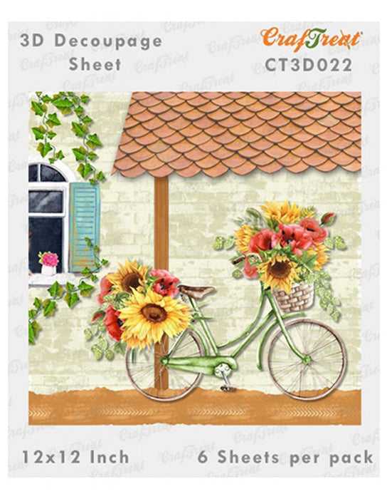 CrafTreat Bicycle 3D Decoupage Die Cut sheet 12x12 Inches