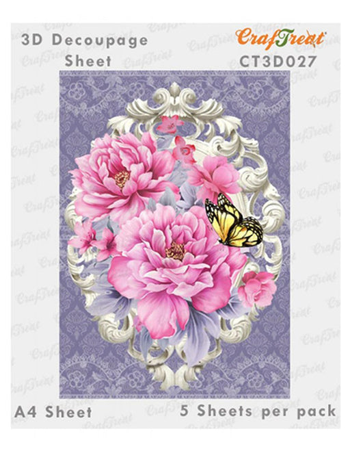 CrafTreat Peony Platter 3D Decoupag Sheet with Die Cuts A4