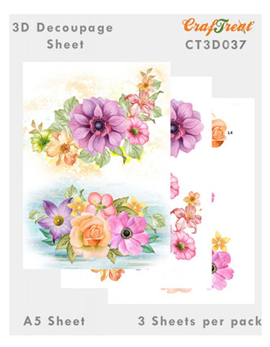 CrafTreat Botanical flowers 3D Decoupage Sheet A5