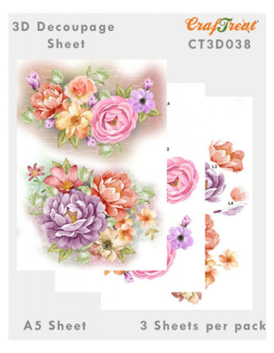 CrafTreat Botanical flowers 3D Decoupage Sheet A5 3D Decoupage Art Ideas