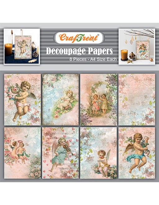 CrafTreat Decoupage Paper - 8Pcs A4 Size (8.3 x 11.7 Inch) Chinoiserie  Designed Stickers, Crafting Supplies for Adults, Vintage Style Floral Paper  for