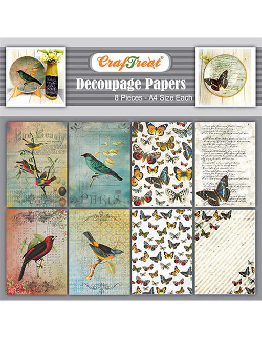 CrafTreat Birds and Butterfly Decoupage Paper A4 Scrapbooking Crafts DIY Paper Crafts