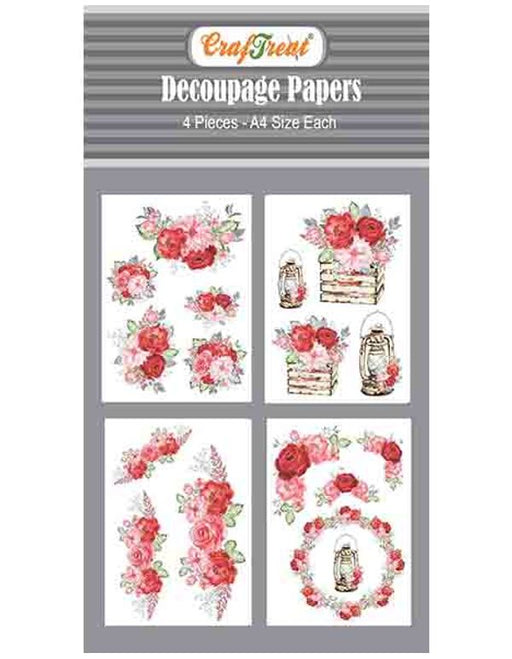 CrafTreat Red Roses Flower Decoupage Paper A4