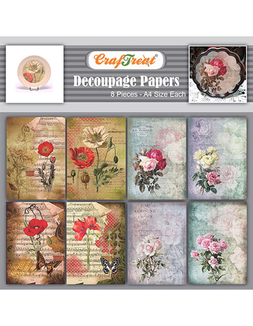 CrafTreat Poppies and Roses Decoupage Paper A4 Scrapbooking Crafts DIY Paper Crafts