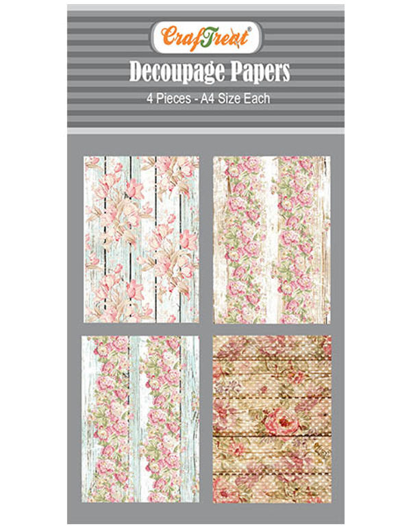 CrafTreat Floral Wood Decoupage Paper A4 for Decoupage Bottle Art ...