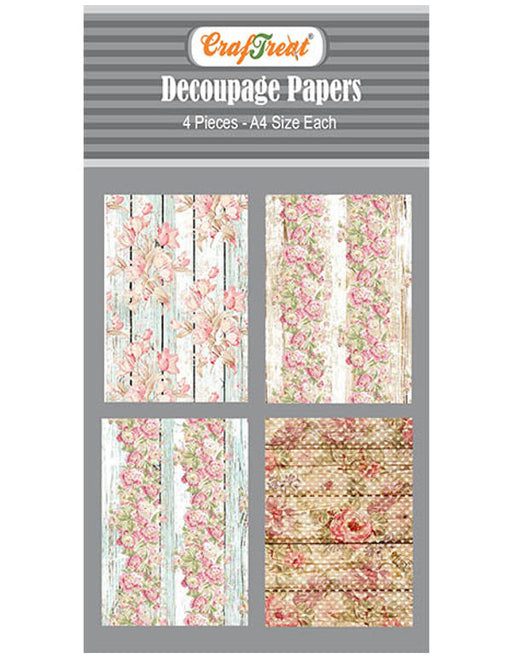 CrafTreat Floral with Wood Decoupage Paper A4