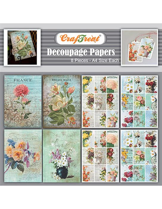 CrafTreat Flower Decoupage Paper A4 Scrapbooking Crafts DIY Paper Crafts