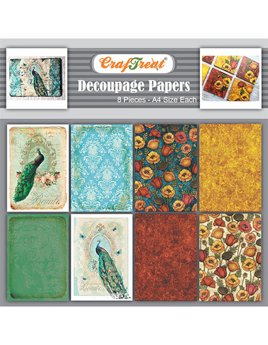 CrafTreat Peacock and Poppy Decoupage Paper A4 Scrapbooking Crafts DIY Paper Crafts