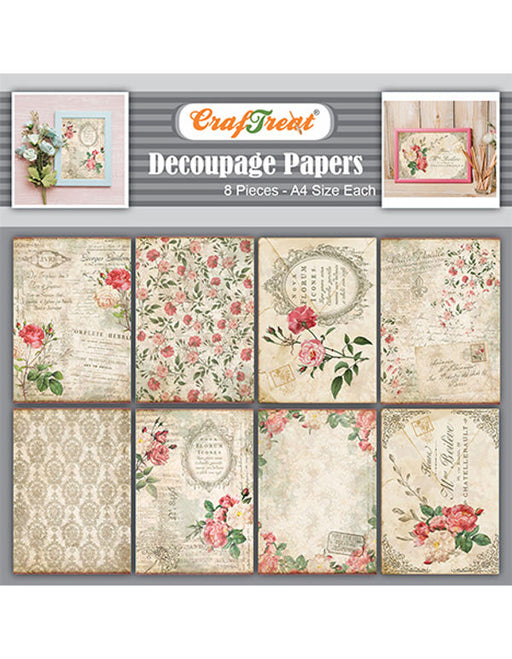 CrafTreat French Flower Design Decoupage Paper A4 Scrapbooking Crafts DIY Paper Crafts