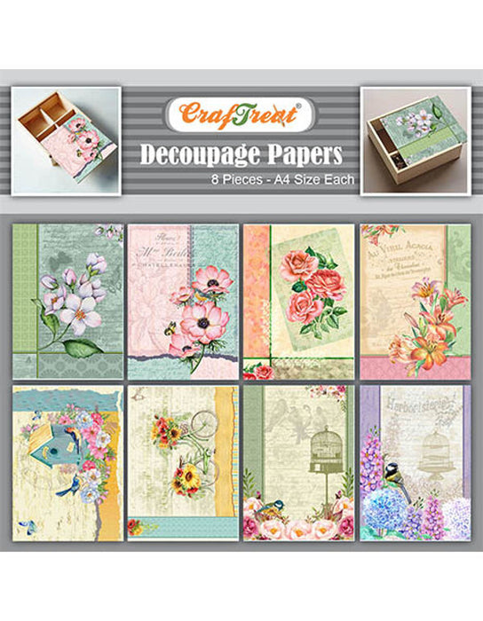 CrafTreat Dreamy Flower Design Decoupage Paper A4 Scrapbooking Crafts DIY Paper Crafts