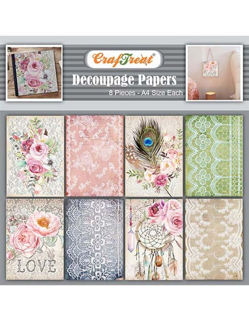 CrafTreat Decoupage Paper - 8Pcs A4 Size (8.3 x 11.7 Inch) Spring Flowers  Designed Crafting Supplies for