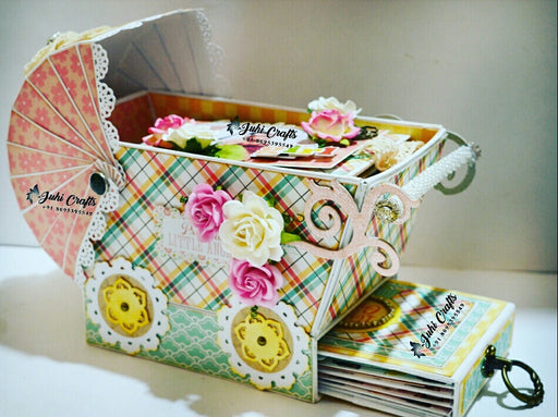 Wheel Cart Using Cute Cuddly Baby Girl Paper Pack and Scrapbook Album 
