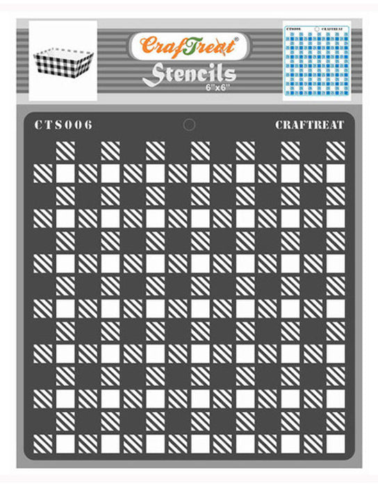 CrafTreat Checked stencil 6x6 Inches for Fabric Designs