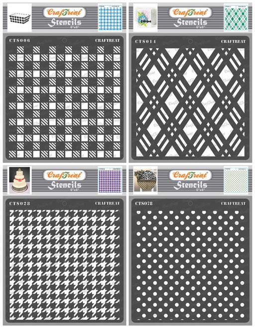 CrafTreat Shepherds Check and Double Diamond and Houndstooth and Bold Polka Dots Stencil Geometric Stencil 