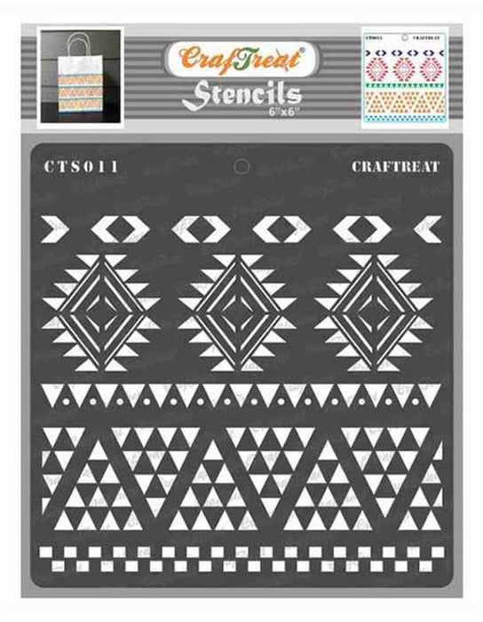 CrafTreat Aztec Border Stencil Templates 6x6 Inches for Painting