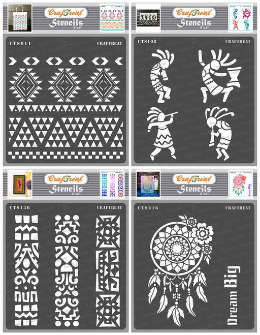 CrafTreat Aztec Borders and Kokopelli and Folk Art Borders and Dream Big Geometric Stencil 