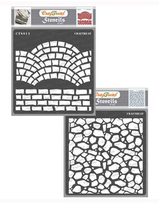 CrafTreat Bricks and Stone Background Stencil 6x6 Inches for Paintings