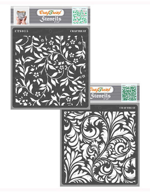 CrafTreat Flourish Background and Flourish 2 Stencil 6x6 Inches CrafTreat