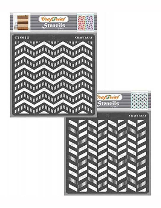 CrafTreat Striped Chevrons and Striped Herringbone Stencil CTS018nCTS074