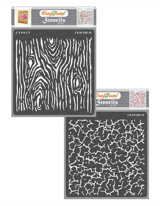 CrafTreat Woodgrain and Crackle Stencil 6x6 Inches CrafTreat