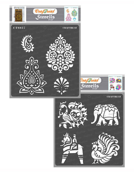 CrafTreat Indian Motifs and Indian Motifs Stencil 2 6x6 Inches CrafTreat