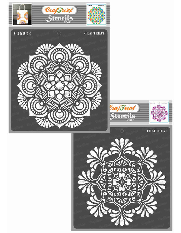 CrafTreat Floral Tile Stencil for Painting and Crafting - 6 inchx6 inch, Size: 6 x 6, Clear