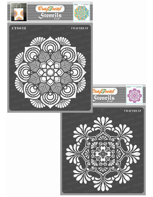 CrafTreat Mandala and Mandala 2 Stencil for Painting and Crafting - 2 Pcs - 6 inchx6 inch Each, Size: 2 Pcs - 6x6 Each, Clear