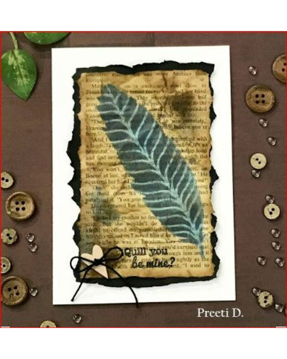 Feather Stencil Painting for Antique Card Decorations 